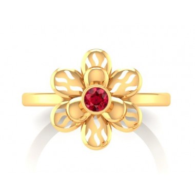 22K Gold gorgeous red zircon stoned flower ring